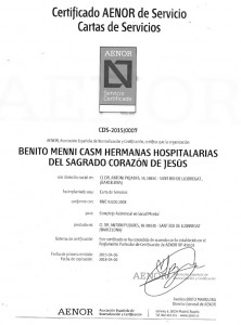 Certificado AENOR que acredita la carta de servicios // Benito Menni CASM